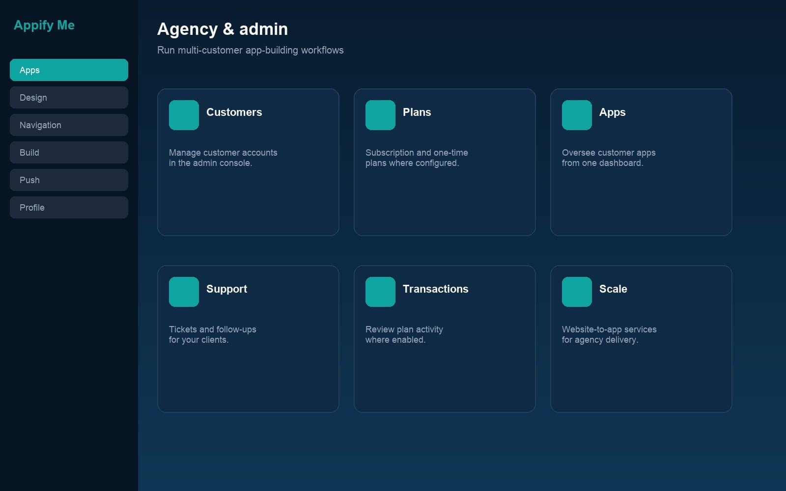 Appify Me admin and agency app management