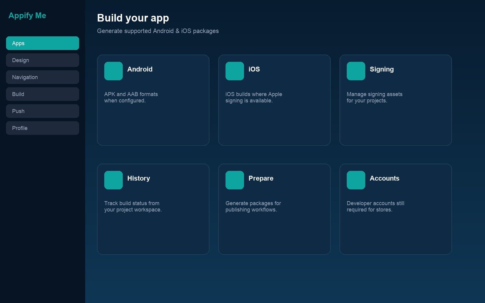 Appify Me Android and iOS app build configuration