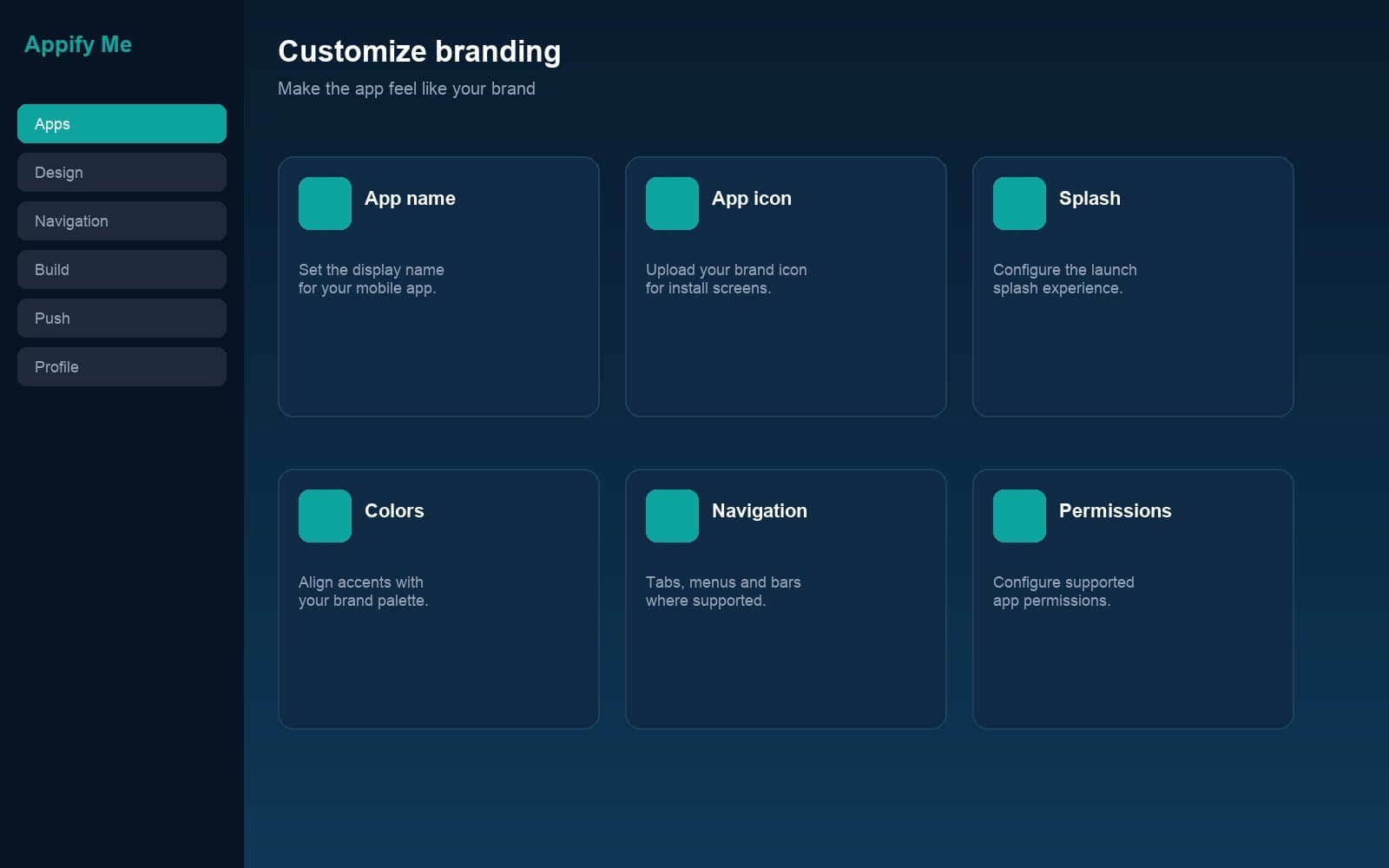 Appify Me mobile app customization screen