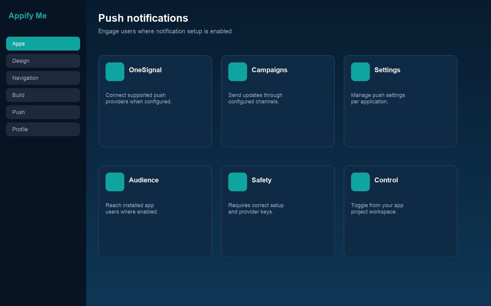 Appify Me push notification settings