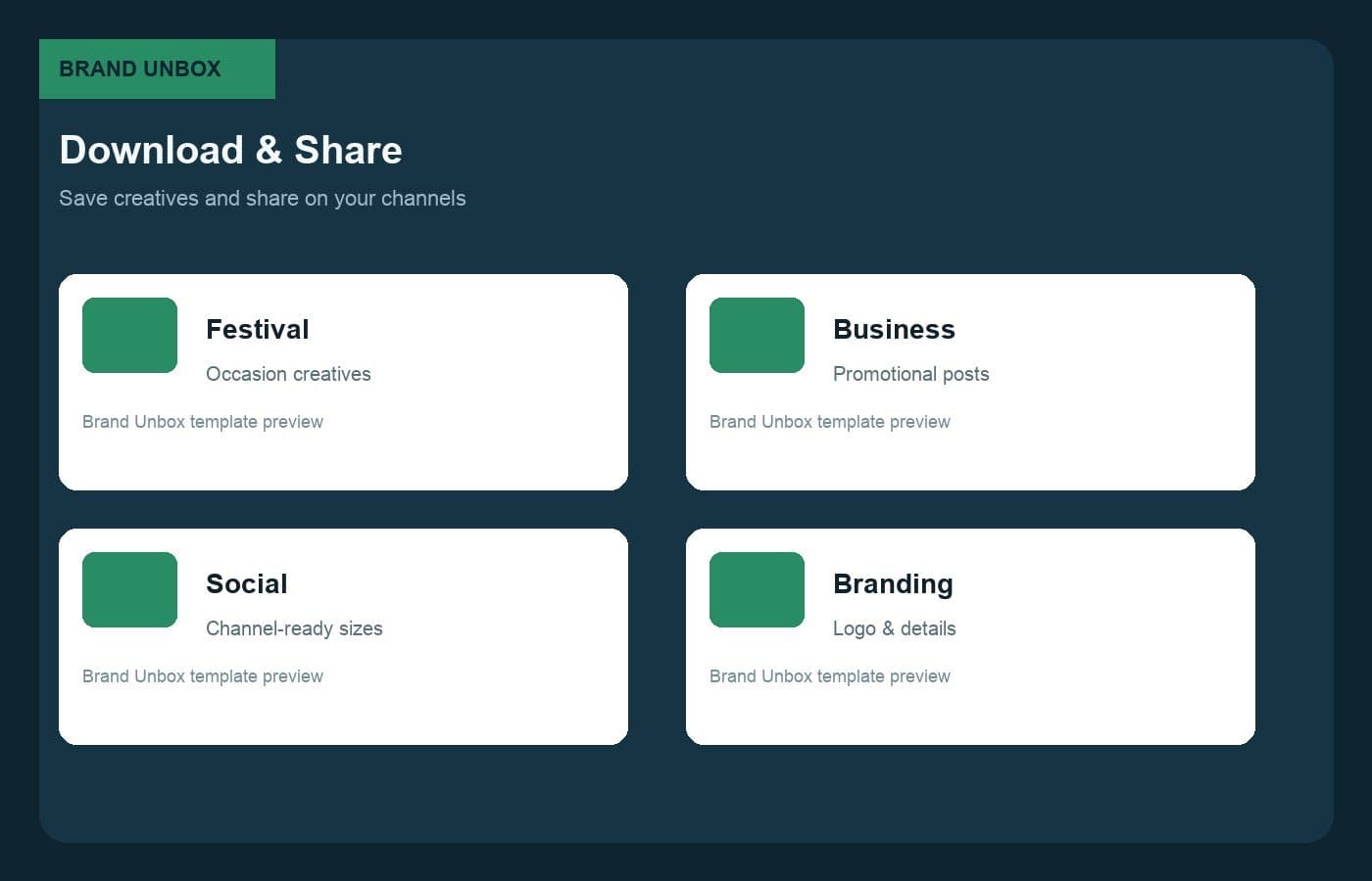 Brand Unbox download and share creatives
