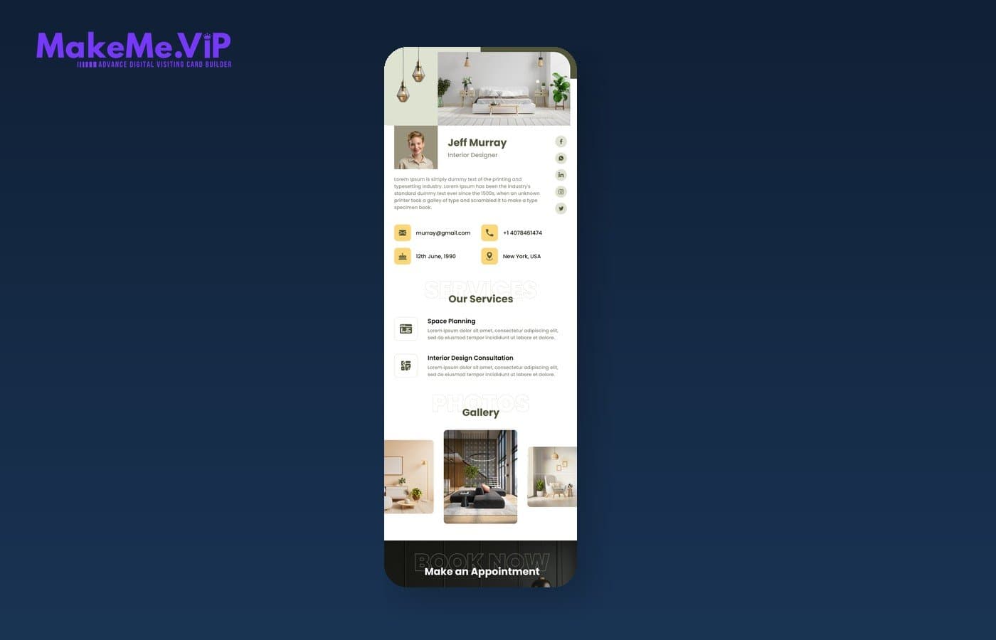 MakeMe VIP professional digital profile card