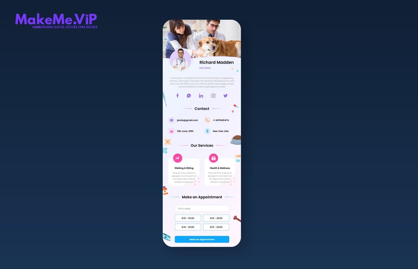 MakeMe VIP professional identity digital card