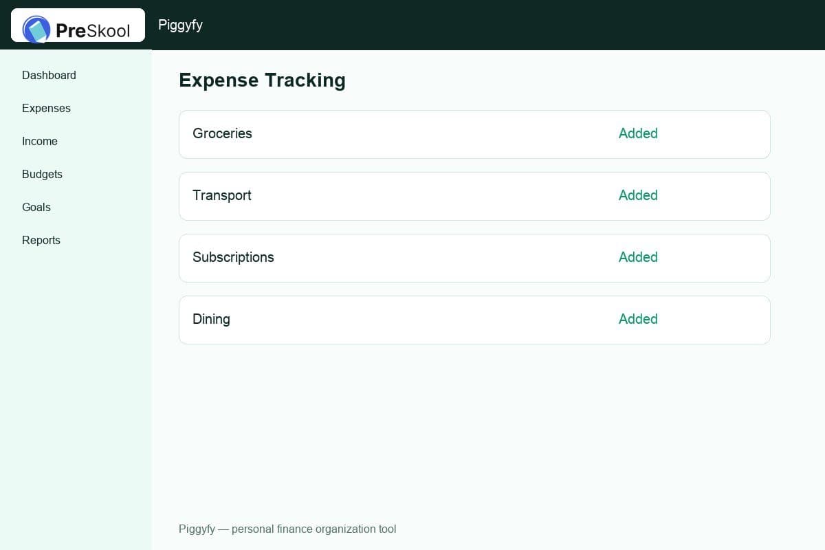 Piggyfy expense tracking screen