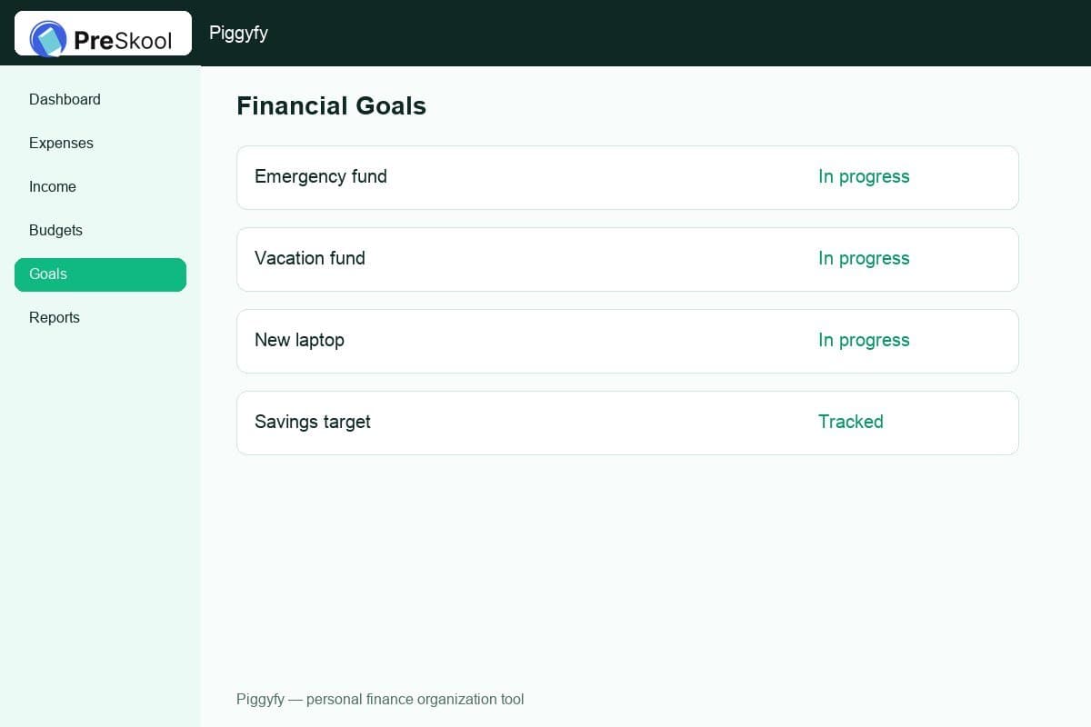 Piggyfy financial goals screen