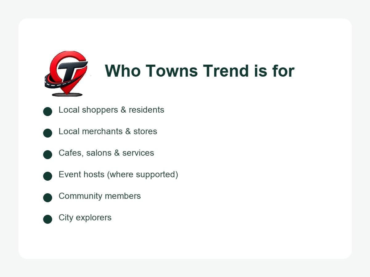 Towns Trend local commerce and loyalty platform — merchants and shoppers