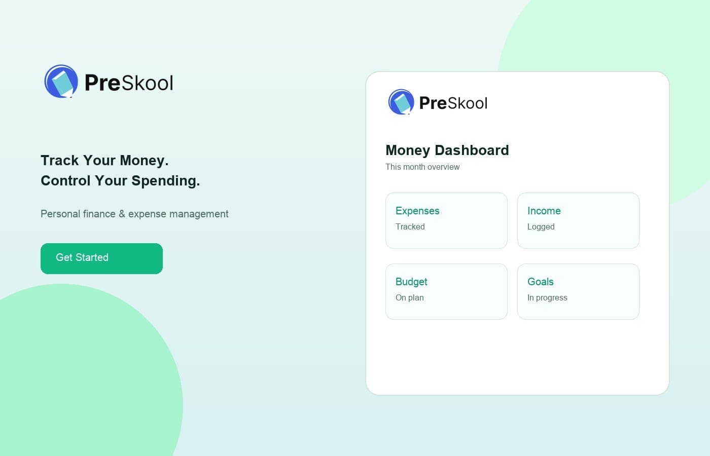 Piggyfy personal finance and expense management dashboard
